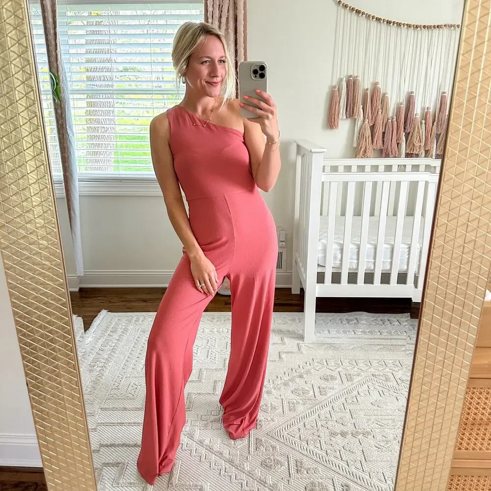 Lovers And Friends Charlie Ribbed Knit One Shoulder Jumpsuit Mauve Pink M - Picture 3 of 12